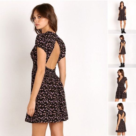 Free People Pretty Baby Mini Dress – Black Floral – Size Medium - Picture 2 of 14